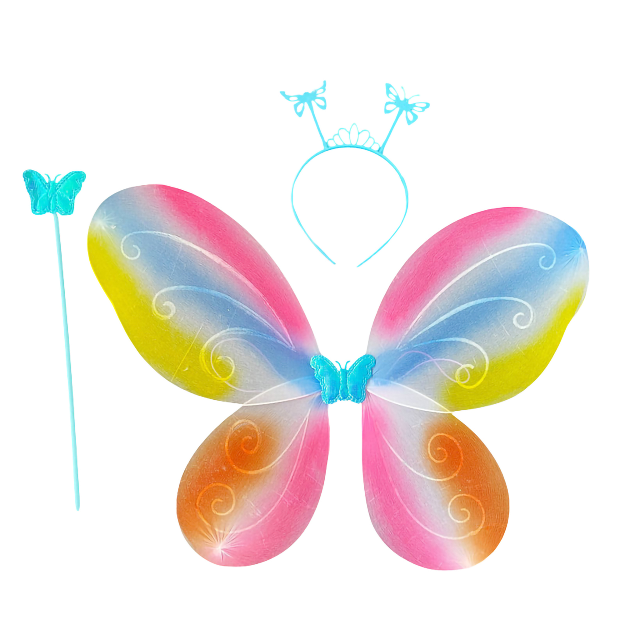 Kids Girls Rainbow Butterfly Wings with Headband and Wand Angel Wing Fairy Wings Halloween Costume Birthday Party Favors - image 1 of 4