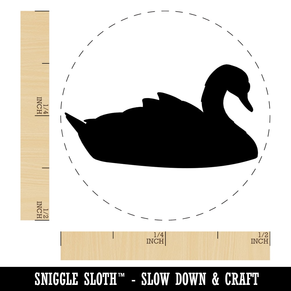 Swan Swimming Solid Self-Inking Rubber Stamp Ink Stamper - Blue Ink - Mini 1/2 Inch