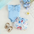 thumbnail image 2 of Sopiago Baby Girl Clothes Ruffle Sleeve Romper Shorts Set Cute Summer Outfits Cotton Baby Clothes for Girls with Headband Sky Blue,9-12 Months, 2 of 7