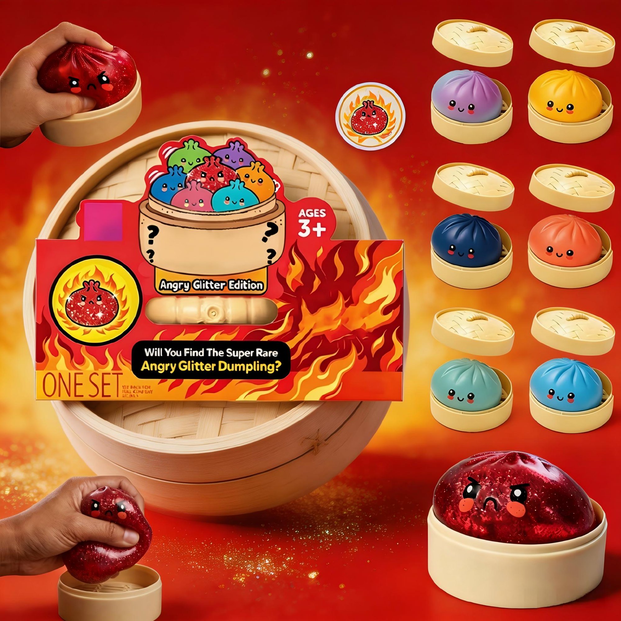 Squishy Toys Anger Mystery Dumpling Squishy with Box Angry Glitter Edition Bao Bun Toy Tactile Sensory Fidget Ball Mystery Collectible Toy for Halloween Gifts 1PC Randmon