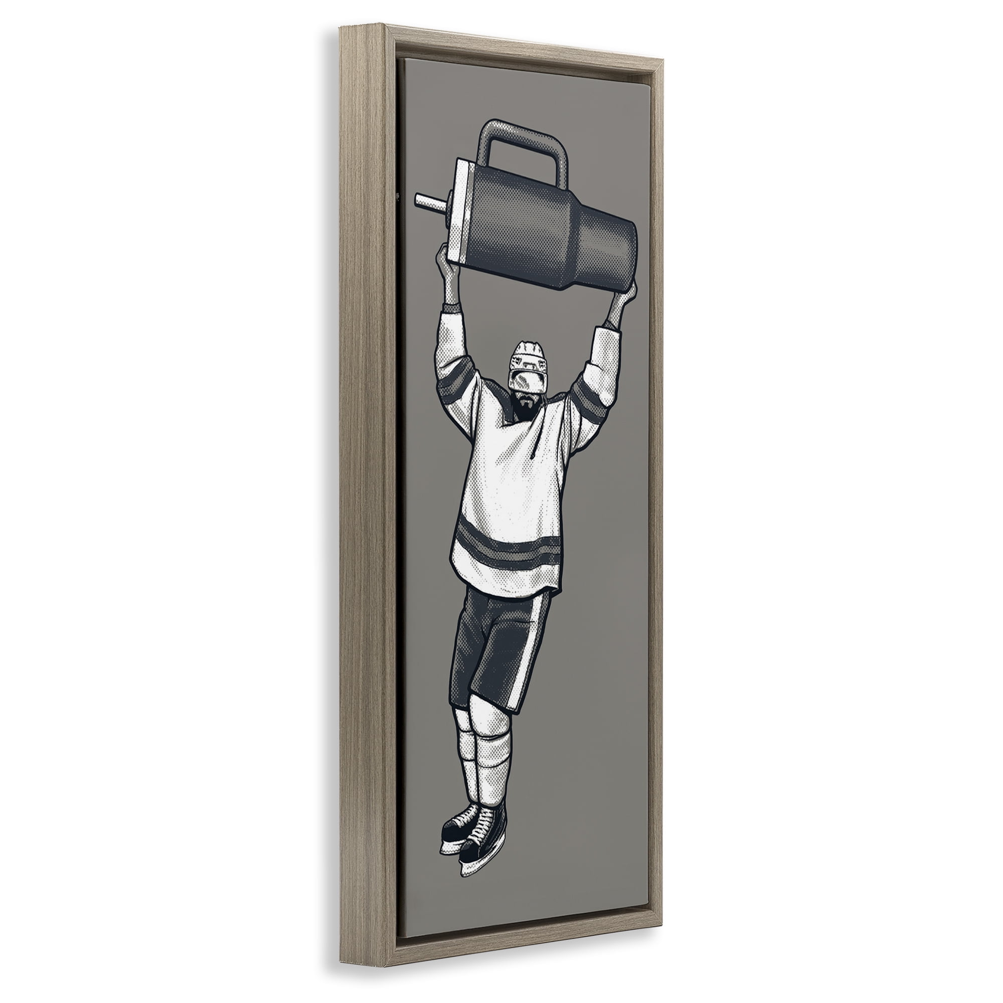 Stupell Industries Funny Hockey Trophy Pun Sports Painting Brown Floater Framed Canvas Art Print Wall Art, 11 x 25