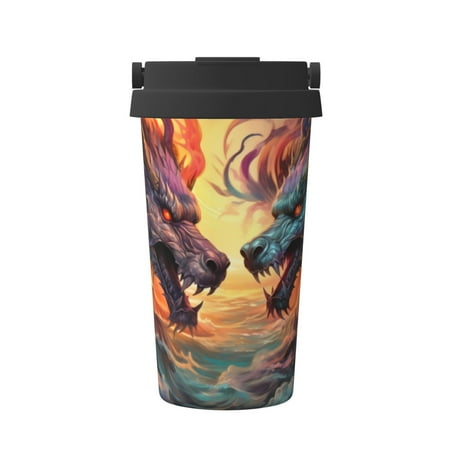

Matuu Colorful Wave Dragon Head for Insulated Coffee Mug Reusable Travel Coffee Cup Spill Proof 16oz Stainless Steel Coffee Cups for Hot/Ice Coffee Tea