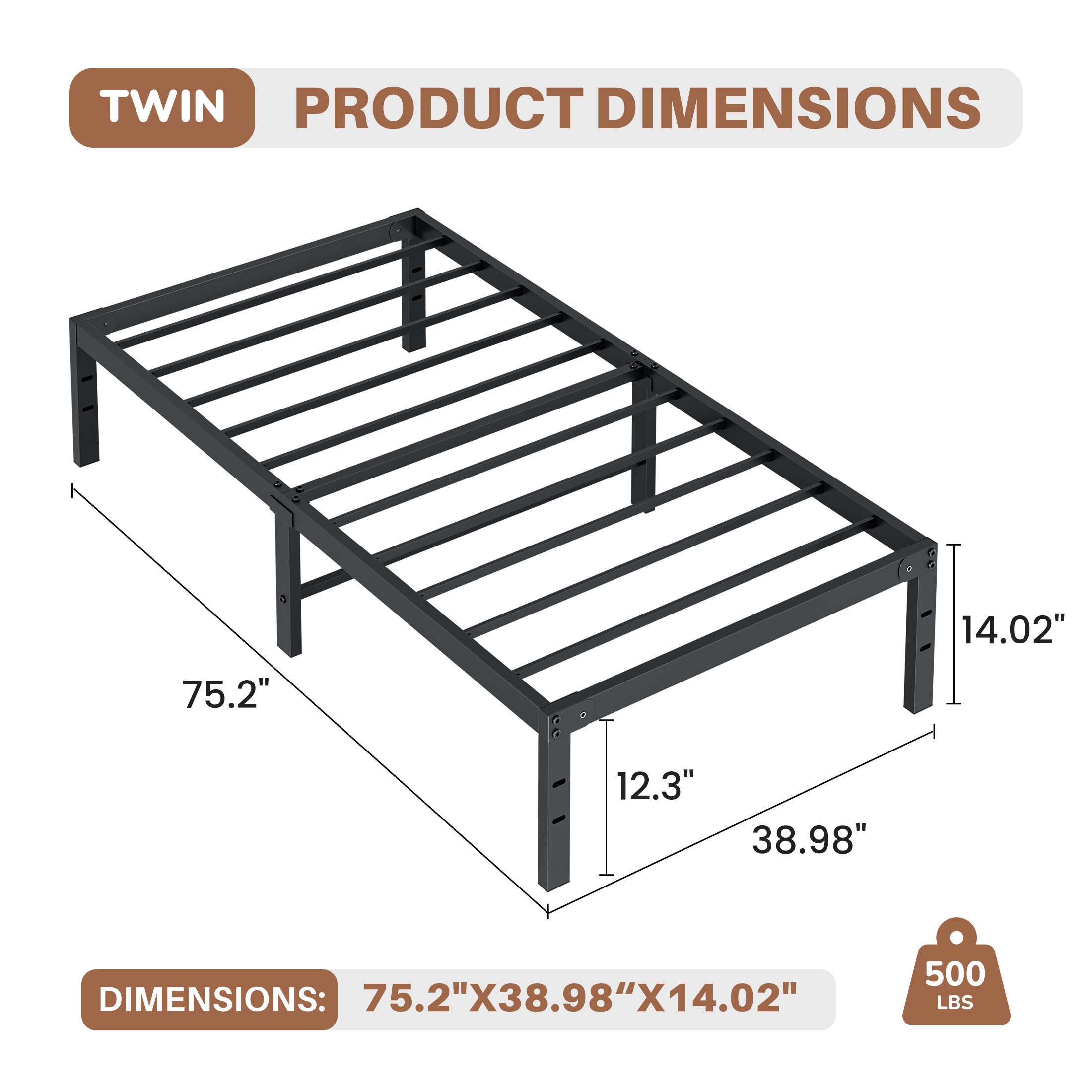 CONCETTA Twin Metal Platform Bed Frame with Storage, Black photo 2