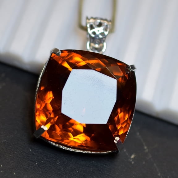 Natural Orange Topaz 925 Starling Silver 51 Ct Gems Pendant Square Cut CERTIFIED