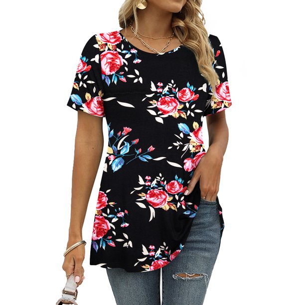 a.Jesdani Women Plus size Tops Summer Short Sleeve Round Neck Tunic