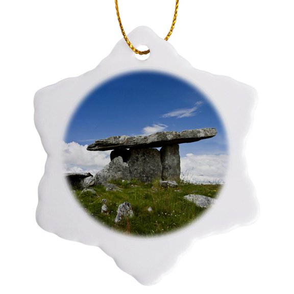 3drose, Ireland, the Burren, Poulnabrone Stones, Tomb - Eu15 Bth0053 - Brenda Tharp, 3 inch Snowflake Porcelain Ornament