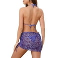thumbnail image 3 of Conjuntos de bikini de halter de color bloque con ondas de agua para mujer, 3 piezas, parte inferior triangular, cubierta de malla, trajes de baño, talla X-Large, púrpura oscuro, 3 of 5