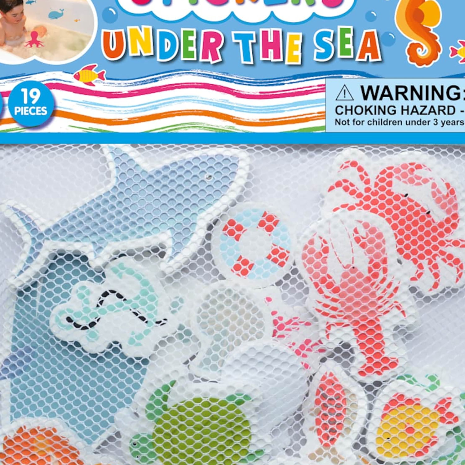 Buddy & Barney: Bath Time Stickers - Under the Sea - 18 Ocean Animal Character Foam Pieces, Suction Cup Mesh Storage Bag, Water & Tub Play Toy, Kid 3+