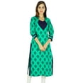 thumbnail image 2 of Amoghah Women Green Cotton Kurti Indian Floral & Leaf Pattern Blouse Kurta Gift, 2 of 5