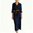 thumbnail image 2 of Hvyesh Women Long Sleeve Lapel Button Suede Bodycon Sexy Nightclub Party Belted Plus Size Dress, 2 of 7