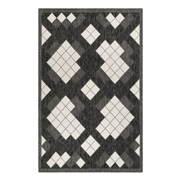 Unique Loom Outdoor Modern Collection Area Rug - Chaya (5' 3" x 8' Rectangle Black and White)