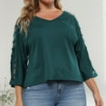 thumbnail image 2 of Fashion $15 & under Olyvenn Womens Dressy Plus Size Tops Hollow Out Mesh Short Sleeves Shirts Loose Fit Solid Color Summer Fashion Blouses 2025 Green 16, 2 of 5