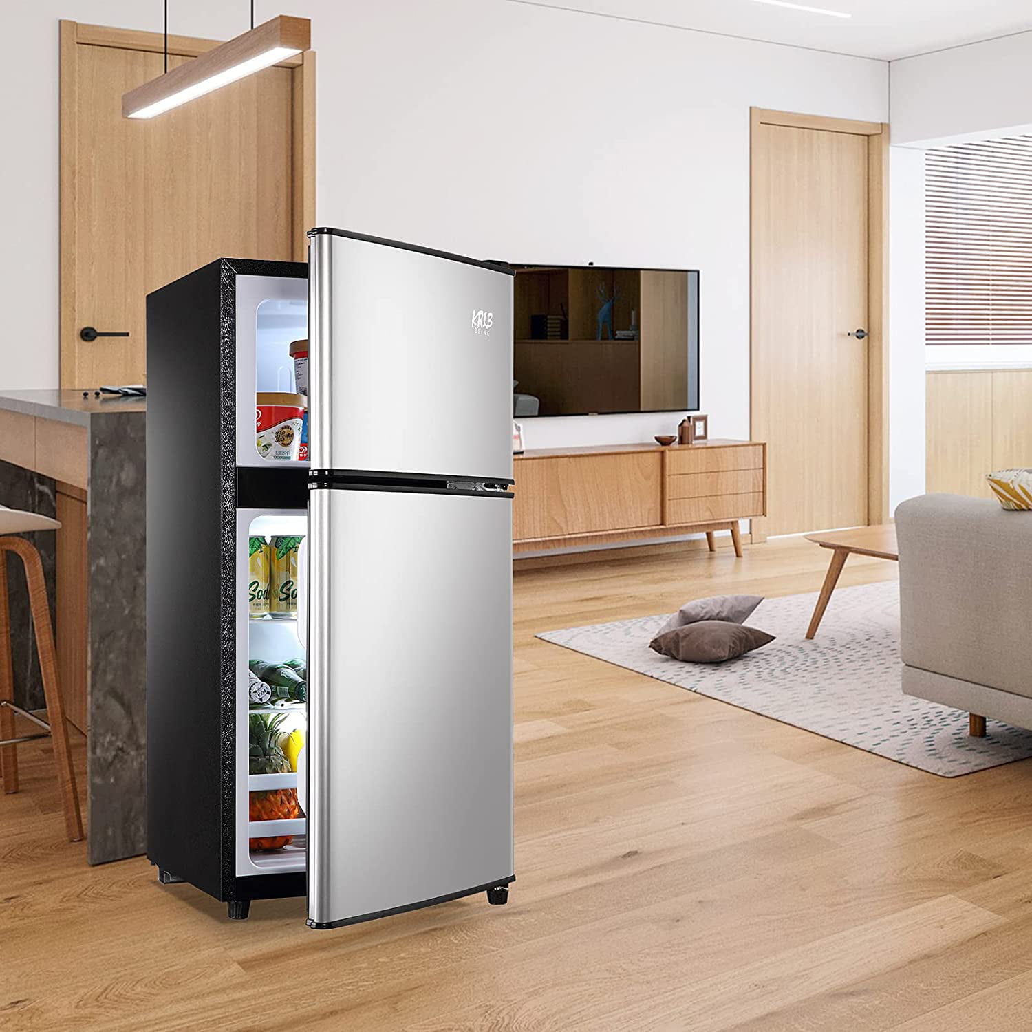 3.5cu.ft Compact Refrigerator Mini Fridge with Freezer, Krib Bling Small Refrigerator with 2 Door, Silver