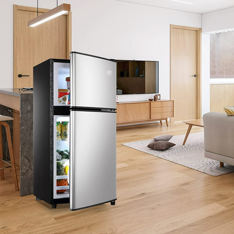 3.2 Cu.Ft Mini Refrigerator Compact Refrigerator Mini Fridge Stainless  Steel with Freezer,2 door, for Dorm,Garage, Camper, Basement or  Office,Silver