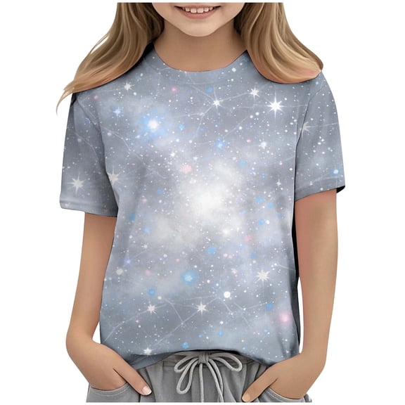 CYRBOKO Graphic Tees for Girls, Short Sleeve Lightweight Crewneck Casual Summer T-shirts Multicolor Size 10-12 T