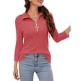 thumbnail image 5 of VDJ Women Cute Tops 3/4 Sleeve Half Zipped V Neck Comofortable Soft Lounge Tshirts Chic Peach Pink Tunic Size S, 5 of 6