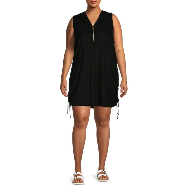 Time and Tru Women's and Women's Plus Cinched Sleeveless CoverUp with Hood