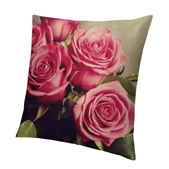 Pillowcase Pink Rose Vintage Square Throw Pillow Case Cushion Cover for Home Sofa Outdoor Couch