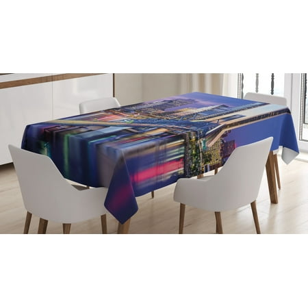 

United States Tablecloth Urban Cityscape Bridge Office Buildings Jacksonville Florida Rectangular Table Cover for Dining Room Kitchen 60 X 90 Inches Violet Blue Light Pink Tan by Ambesonne