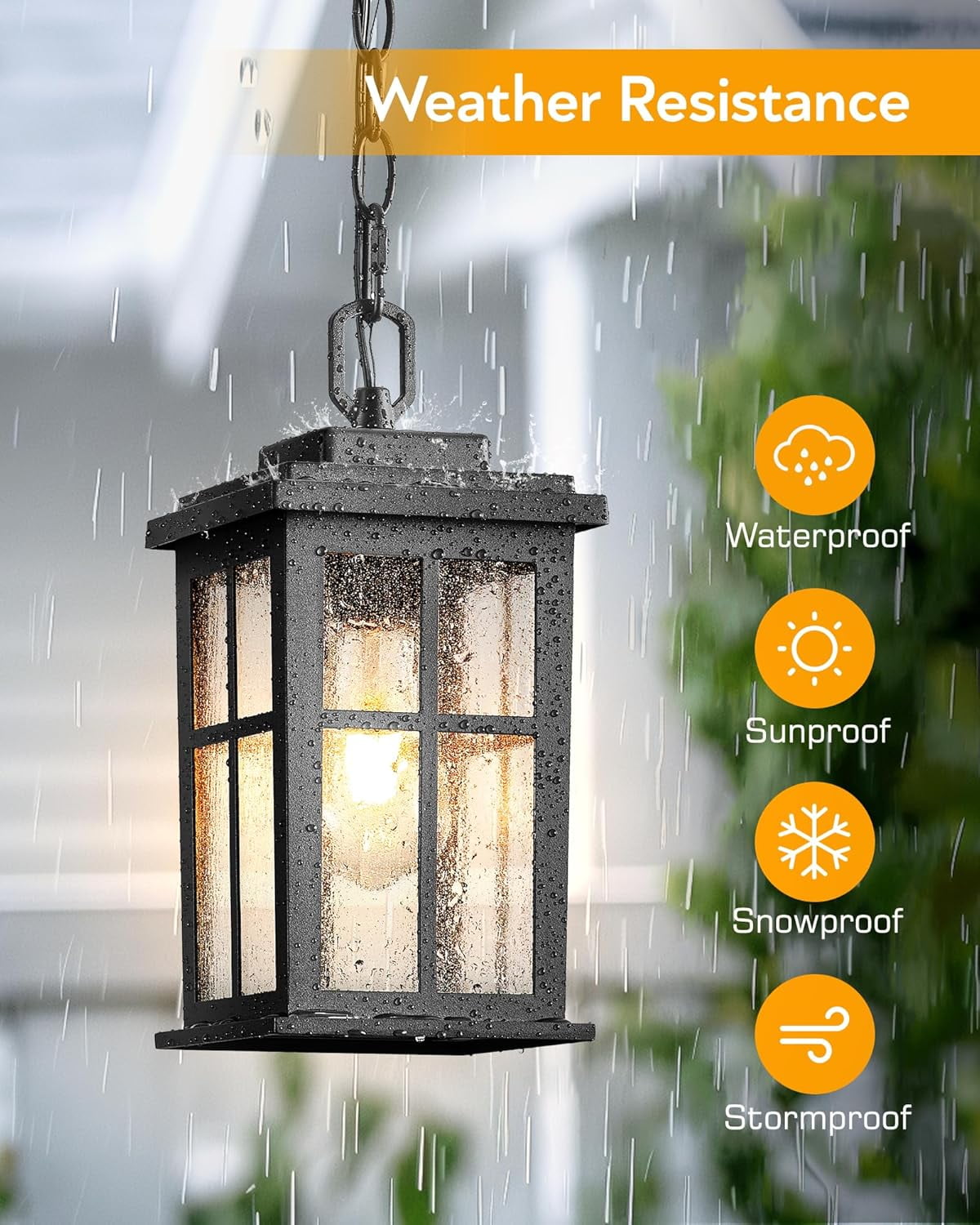 VIANIS Outdoor Pendant Lights - Matte Black Hanging Lights with Adjustable Chain, Modern Waterproof Chandelier for Front Door, Anti-Rust Exterior Ceiling Lanterns for Entryway
