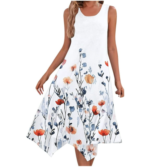 Staron Robe Femme Liquidation à Moins de 10 $ Boho Ample Ourlet Irrégulier Robe Débardeur Été Décontractée Sans Manches Col Rond Tenues de Plage Robe d'Été