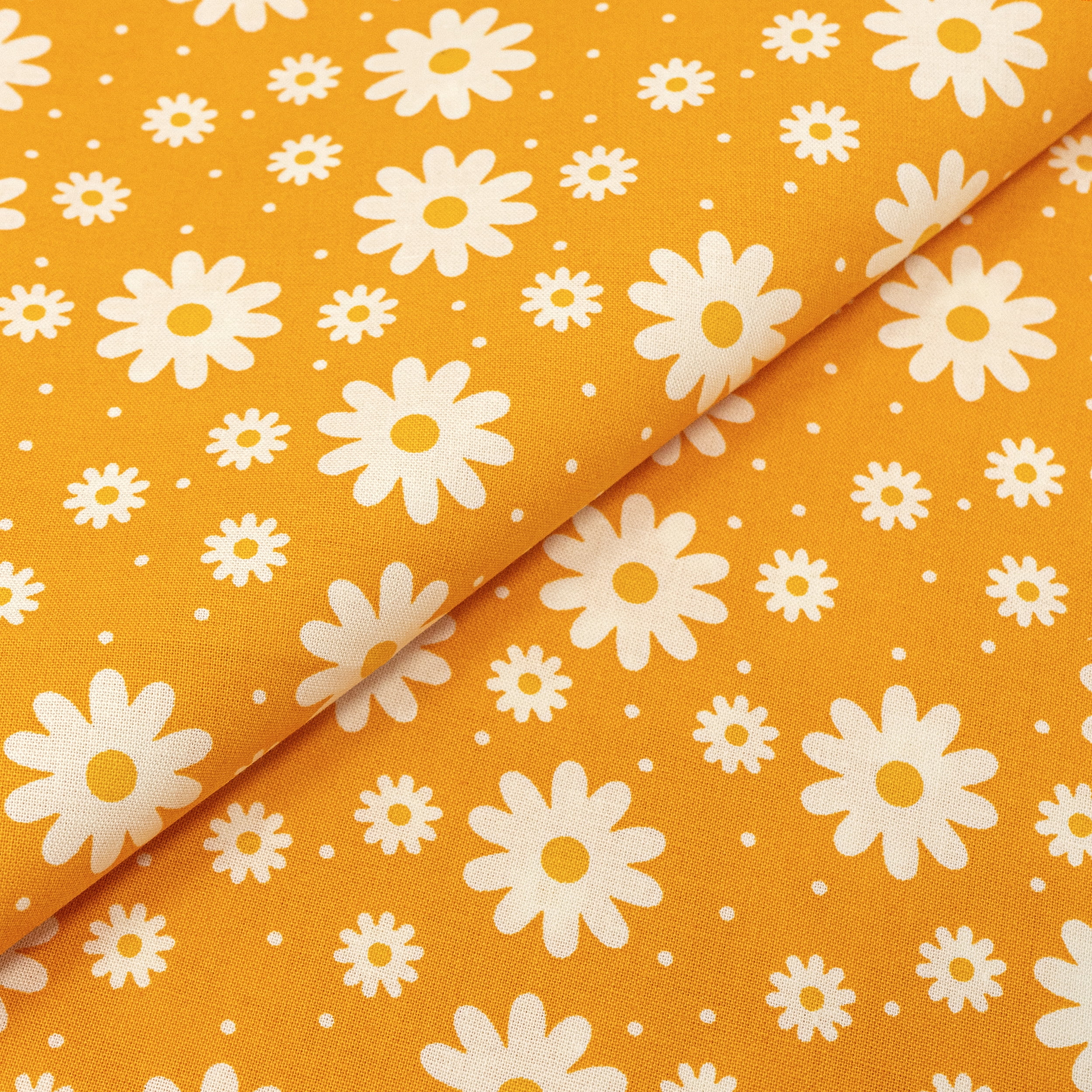 Singer Print Fabric, 100% Premium Cotton, Quilt Sewing, 44 inch, Small White Flowers On Yellow, Cut by Yard