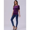 thumbnail image 4 of DARING DIVA Women's Round Neck Puff Short Sleeve Party Velvet Top XL Dark Purple, 4 of 6
