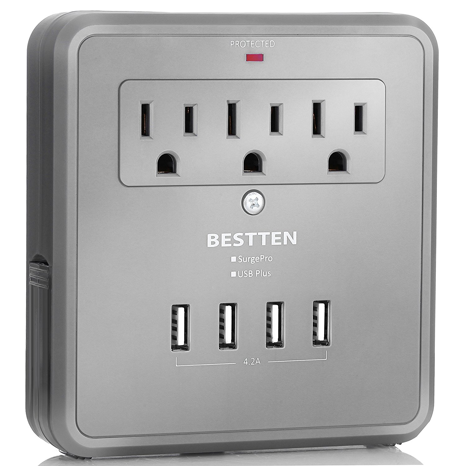Bestten Multi Outlet Wall Mount Adapter Surge Protector with Four (4
