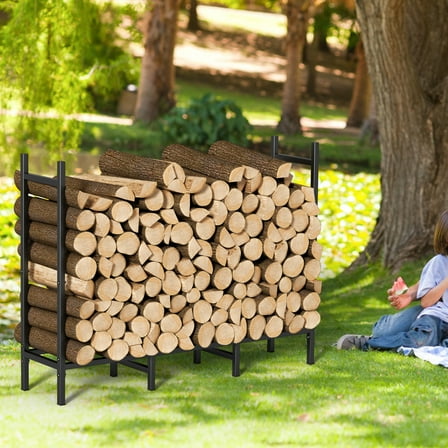 4ft Outdoor Indoor Firewood Rack Holder for Fireplace Wood Storage, Adjustable Stacker Stand, Heavy Duty Fire Logs Stand Stacker Holder for Fireplace Metal Lumber Storage Carrier Organizer