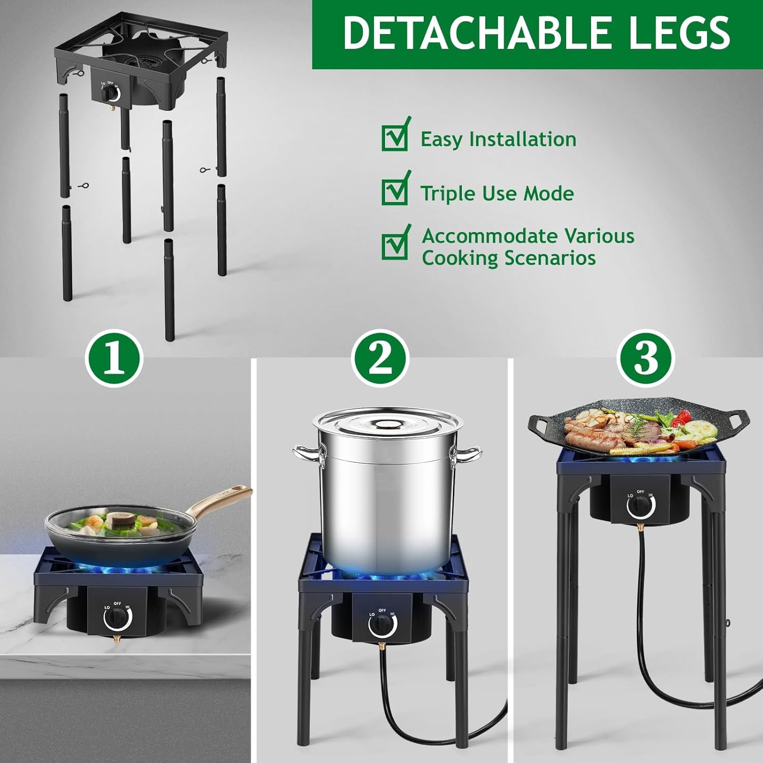 Karl home 1 Burner Propane Gas Stove for Outdoor Cooking, 75,000 BTU Camping Cooker with Removable Legs & Adjustable PSI Regulator for Backyard Cooking BBQ Baking Frying