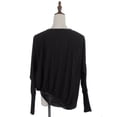 thumbnail image 3 of S/M Fit Black Asymmetrical Drape Bubble Hem Faux Leather Trim Top, 3 of 4