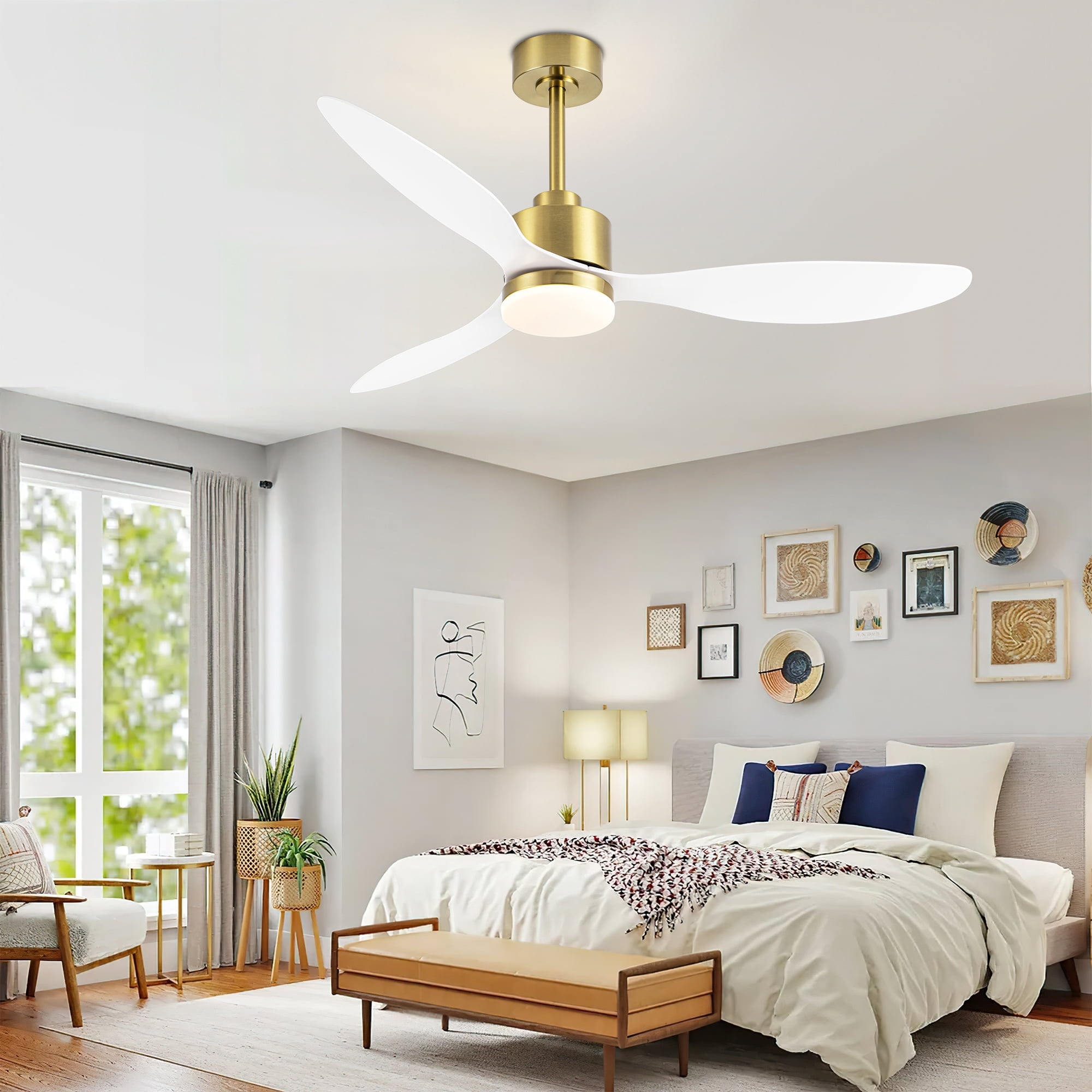 ALKAFY 52'' Gold & White LED Ceiling Fan with Remote, 3-CCT Adjustable & Reversible Motor for Home Rooms