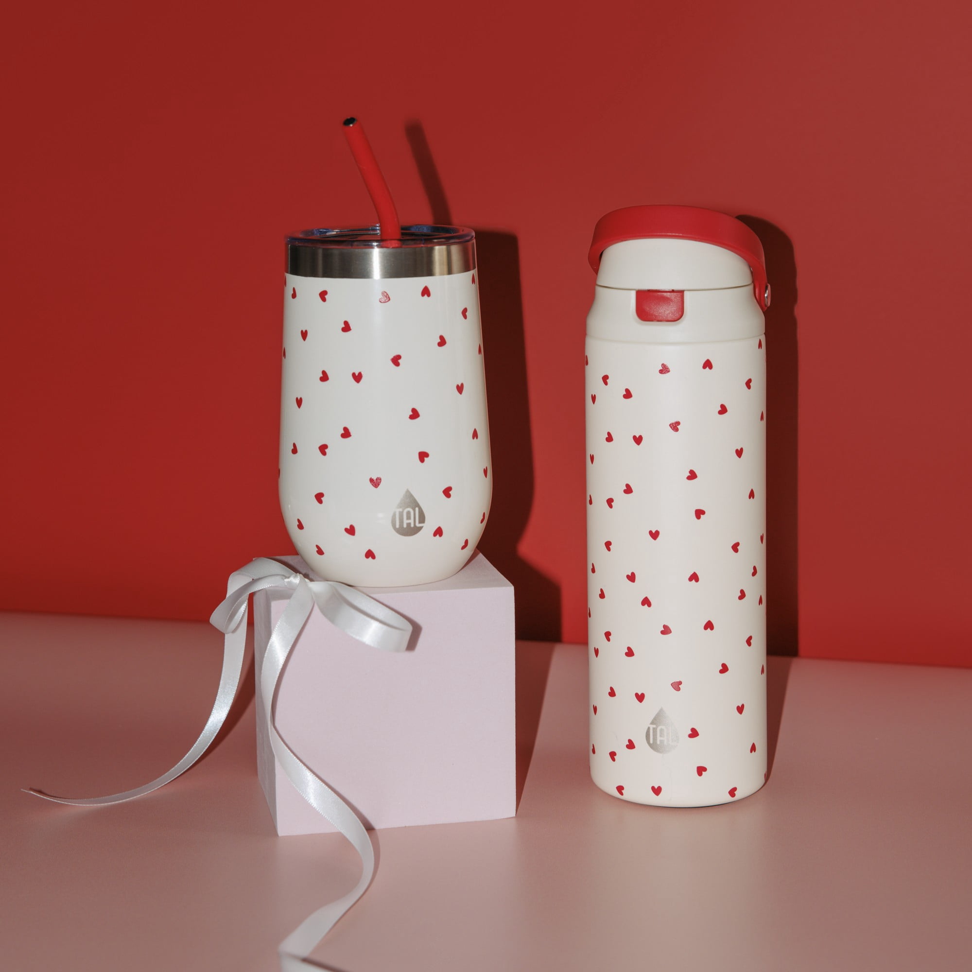 TAL 24oz Stainless Steel 2-in-1 Water Bottle with Straw and Chug Lid, Hearts