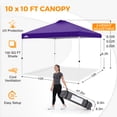 thumbnail image 3 of EAGLE PEAK 10 x 10 ft Pop Up Canopy Tent Instant Outdoor Canopy Straight Leg Shelter with Adjustable Height and Wheeled Carrying Bag, (Purple), 3 of 10