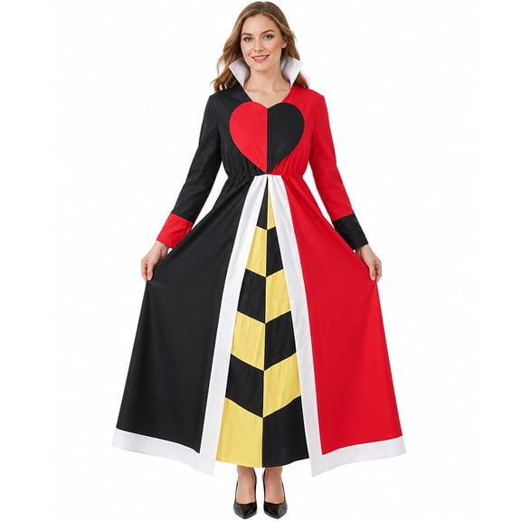 EBaokuup Halloween Poker Queen Costume for Women, Red Heart Robe Dress for Cosplay and Themed Parties