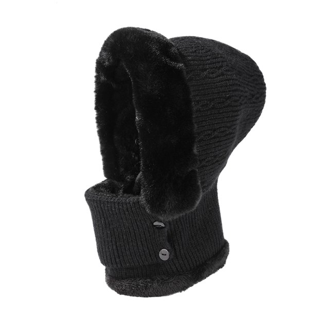 Gorro de invierno para mujer, conjunto de máscara de pasamontañas de punto con forro polar de una pieza, bufanda circular con cuello de Calavera, gorro de nieve para esquí con pompón