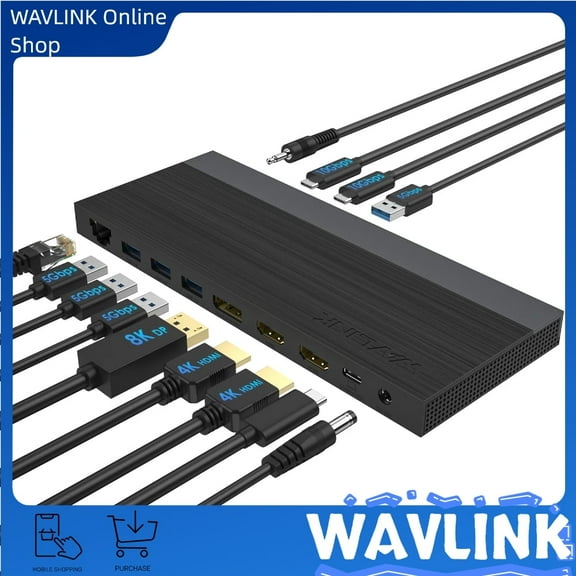WAVLINK 13-in-1 USB C Docking Station Dual Monitor Triple Display USB Type C to Dual HDMI Dock, 2 HDMI, DisplayPort, 100W PD3.0 for Laptop, Ethernet, 4 USB 3.0, 2 USB C