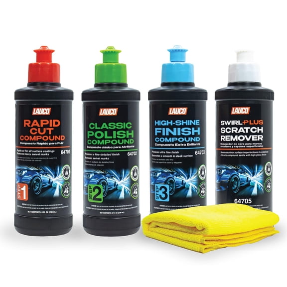 LAUCO Paint Correction Compounds Step 1, 2, 3, Swirl Remover 8oz Kits, with a Towel, Silicone-Free, Clear Coat Safe Scratch Remover, Swirl Correction & High Gloss Finishing