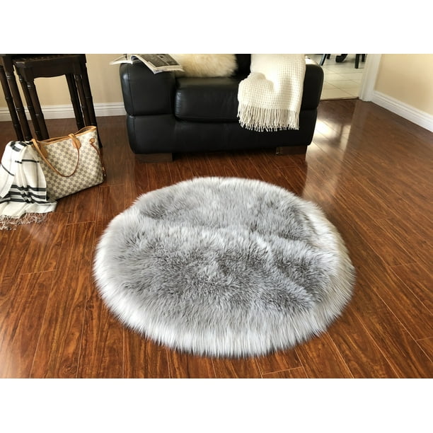 Super Soft Faux Sheepskin Silky Rug Grey 24 Round Com Super Soft Faux Sheepskin Silky, 24 Round Rug
