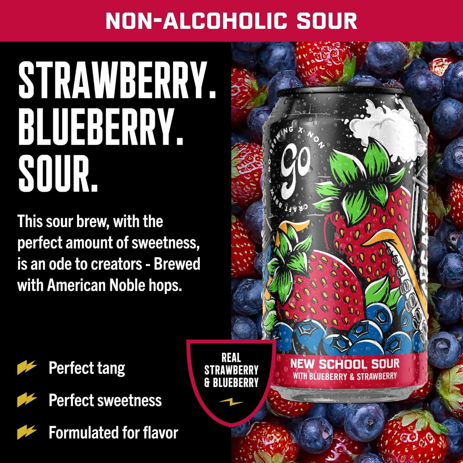 Go Brewing New School Sour Berry – Non-Alcoholic Craft Beer, NA Beer, Small Batch, Low-Calorie Light Brew – Blueberry & Strawberry Flavor Profile, Bold & Smooth Finish – 12 Oz, 12 pack