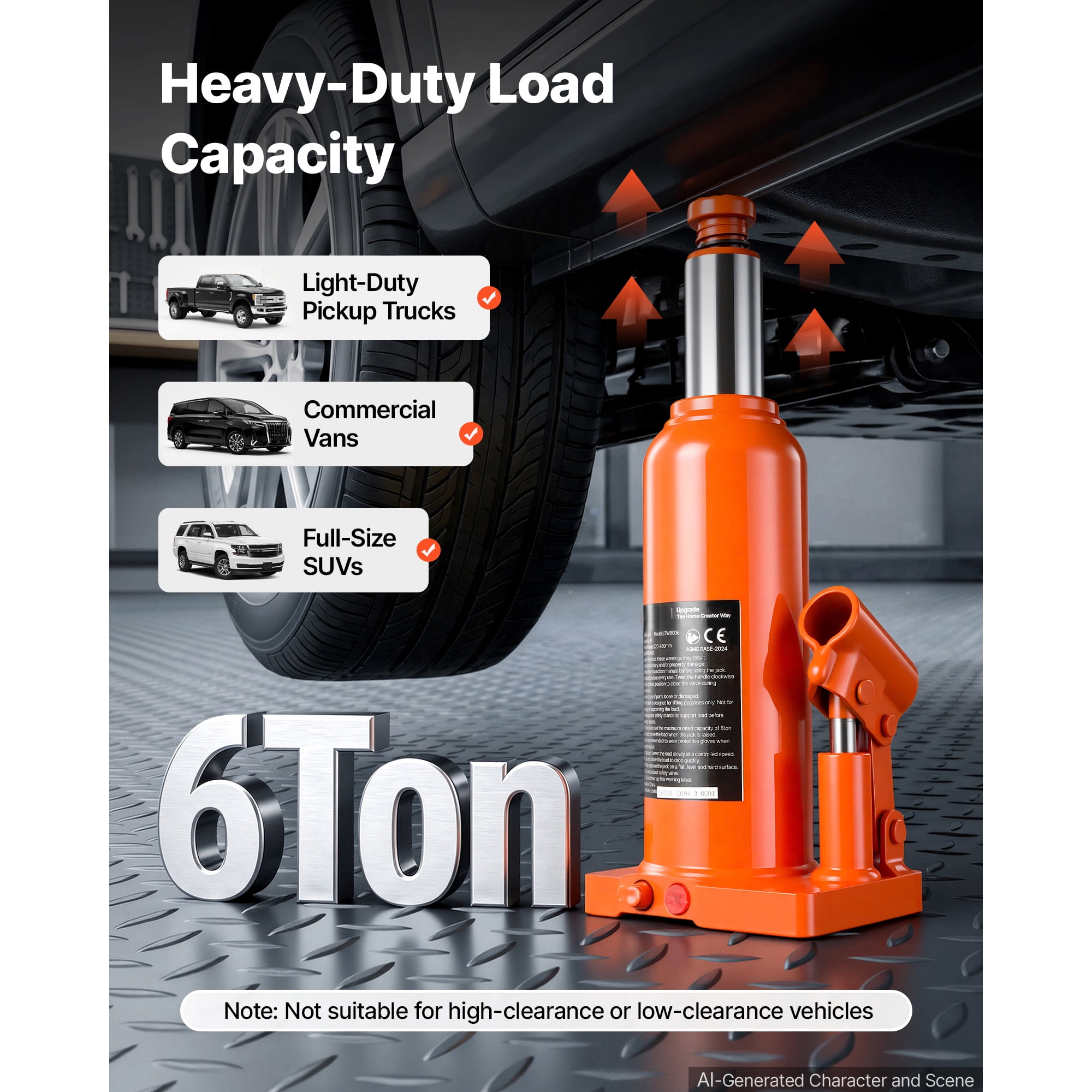KFFKFF Hydraulic Bottle Jack 6 Ton (13227.7 lbs) 8.66"-16.93" Lifting Range, Suitable for SUVs, Light Trucks, Vans, and Auto Repair Applications, Durable Welded Design with Extended Handle