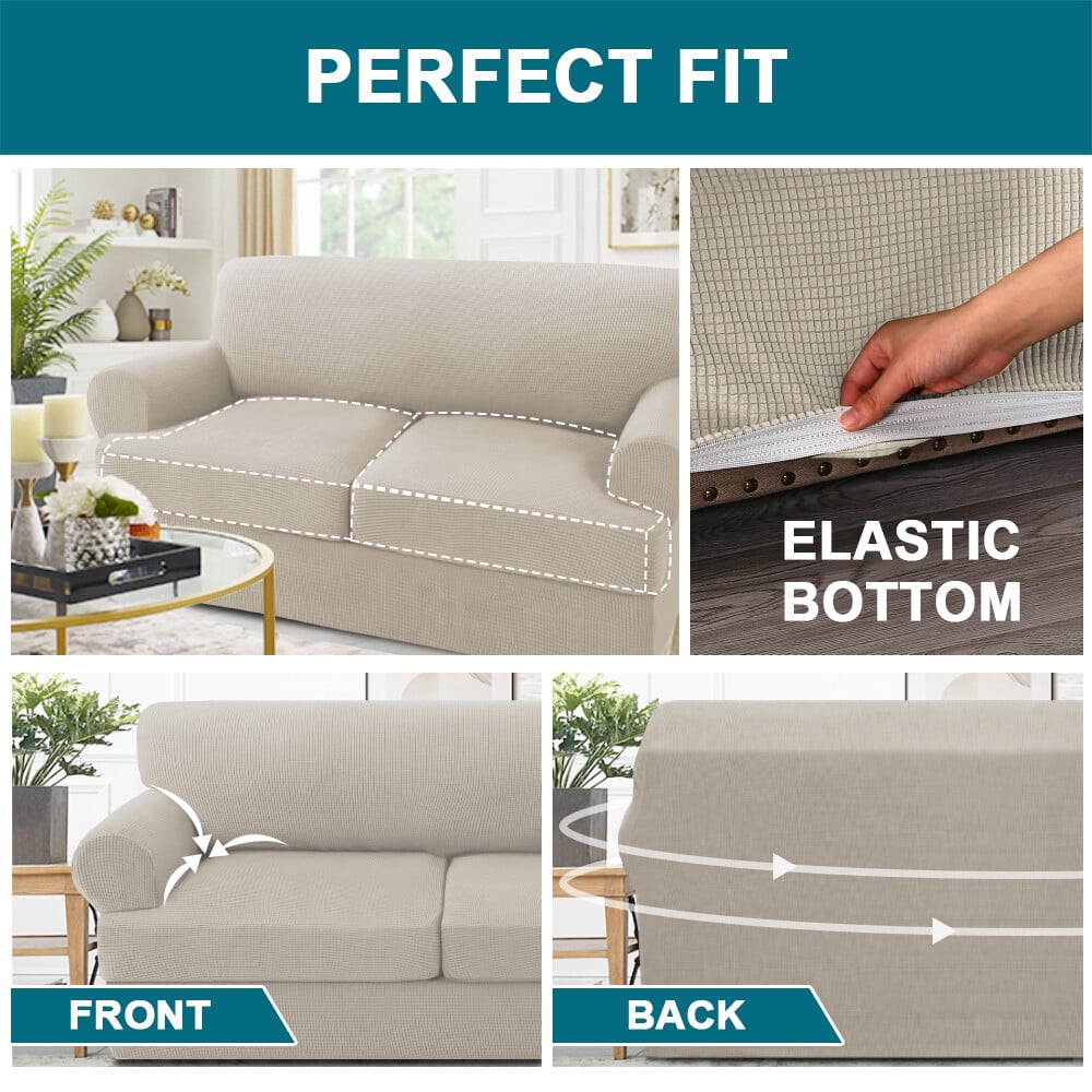 H.VERSAILTEX 3 Pieces Checkerboard Slipcovers Stretch with 2 Individual T Cushion Covers for Living Room(2 Cushion Loveseat, Island Fossi)