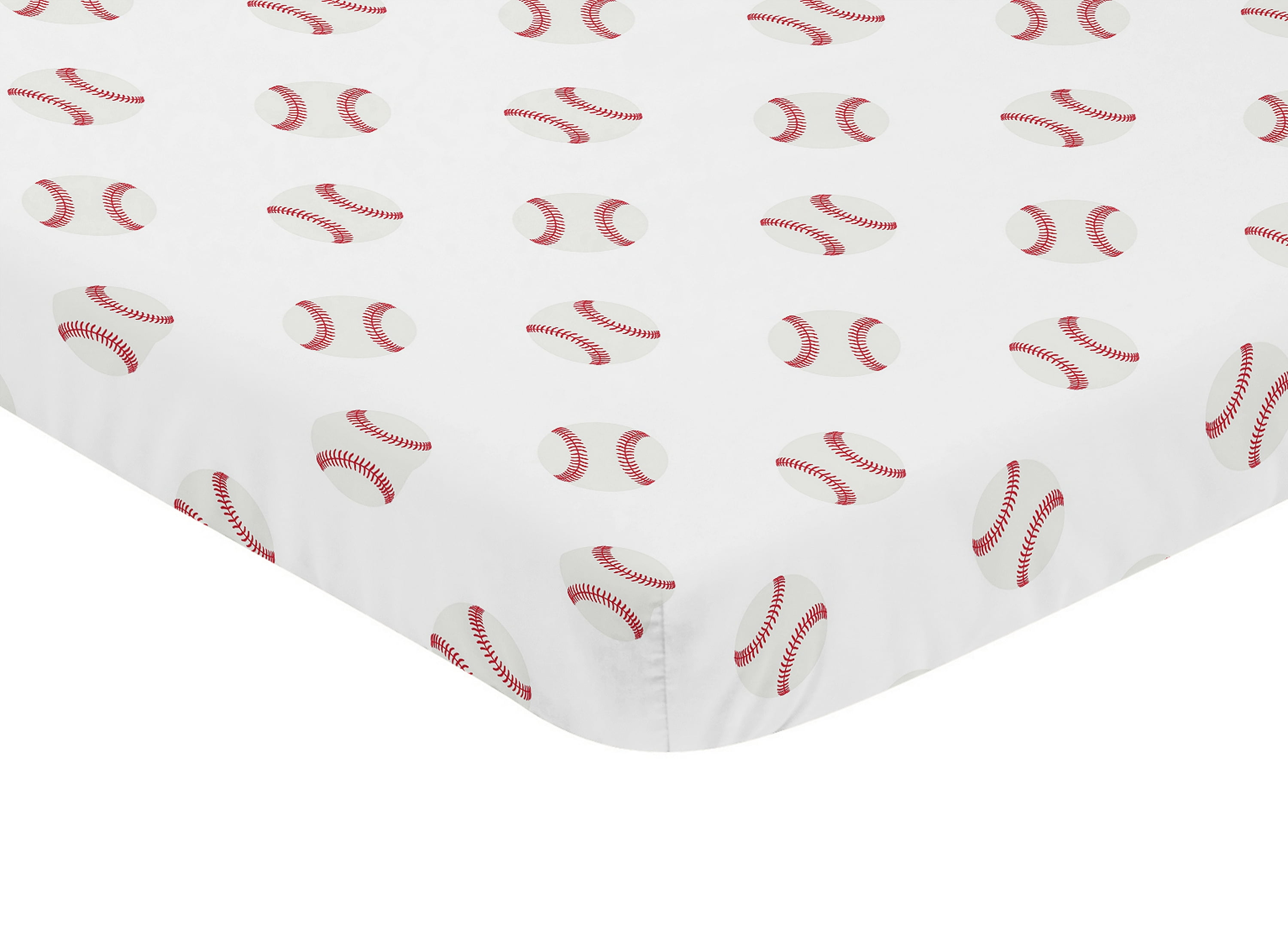 Red and White Baby Fitted Mini Portable Crib Sheet for Baseball Patch Sports Collection by Sweet Jojo Designs