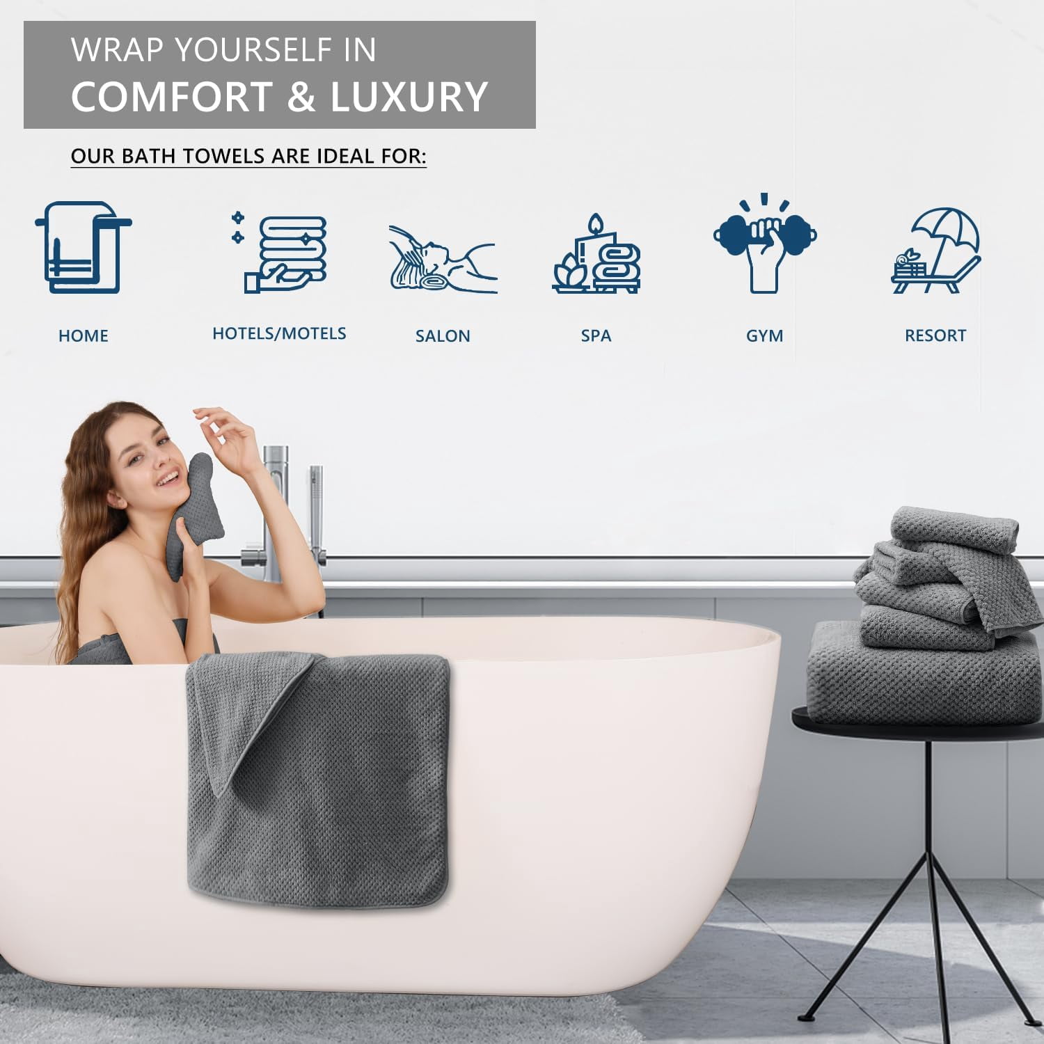 Extra Large Bath Towel Set of 4 (35.43"x70.87"),Oversized Bath Sheet Super Soft Highly Absorbent Jumbo Bathroom Towel Set Microfibers Quick Dry Shower Towel for Hotel,Bathroom,Guest,Spa,Gym ( Gray)