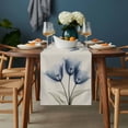 thumbnail image 2 of Blue Tulip Table Runner - 60 Inch Long, Kitchen Dining Table Runner Dresser Scarves, Spring Floral Retro Beige Pastoral Leaves Farmhouse Decor for Coffee Tables Wedding Party Banquet, 2 of 8