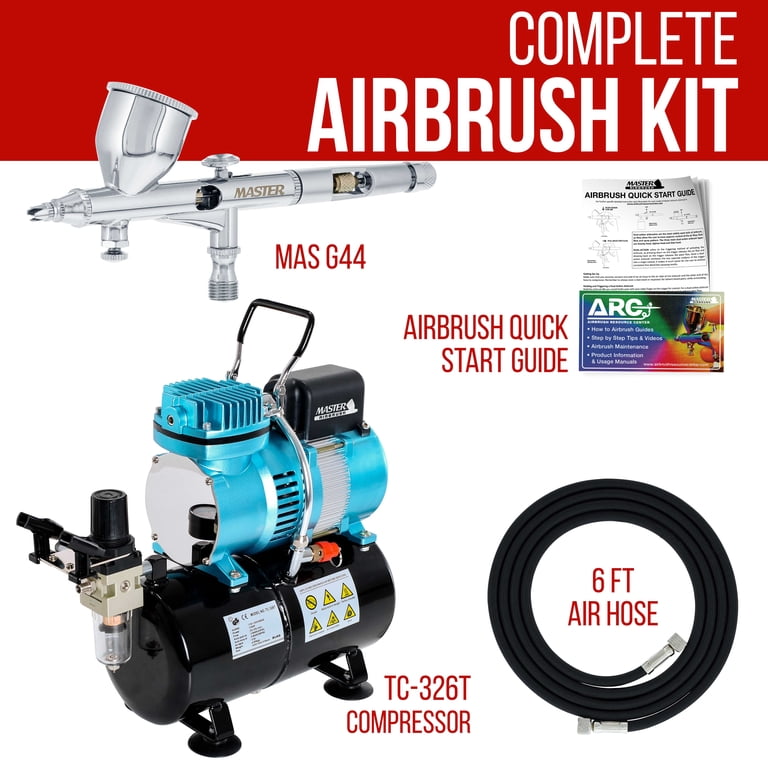 Master Airbrush Kit Professionale Completo Con Compressore TC-20T, Aerografo G44, 24 Colori, Accessori E Serbatoio 20L
