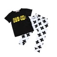 thumbnail image 2 of Infant Baby Boys Girls Letter Print T-shirt Pants Trousers Outfits Set Boys Baby Boys Short Sleeve Boys Set with Bow Tie Toddler Wedding, 2 of 9