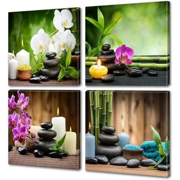 SPA Wall Art 4 Panels Bathroom Decor Canvas Modern Artwork for Bedroom Living Room Bathroom Decorations Stretched and Framed Ready to Hang