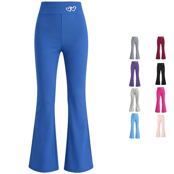 WhouRiu Girls Casual Flared Pants Back To School Heart Graphic Elastic Waist Trousers Kids Comfortable Cute Everyday Wear,8-9 Years