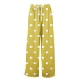 thumbnail image 3 of Mlqidk Pants for Women Lounge Loose Fitted High Waist Pant Elastic Drawstring Wide-Leg Capris Pants Summer Bohemian Polka Dot Trouser with Pockets Yellow S, 3 of 4